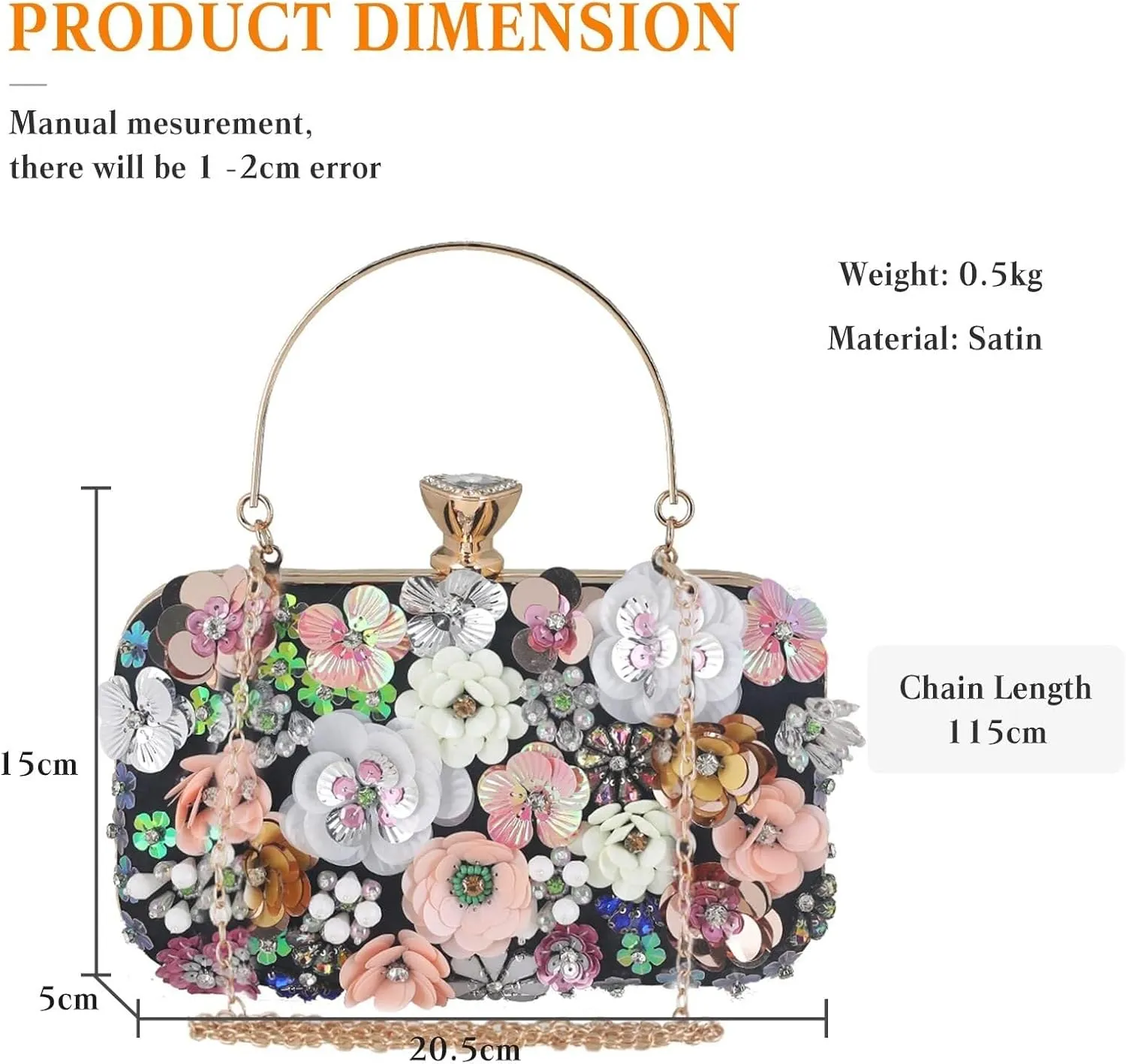 Colorful Flower Clutch Purses 3D Sequins Banquet Elegant Shoulder Crossbody Women's Evening Sequins Floral Handbag