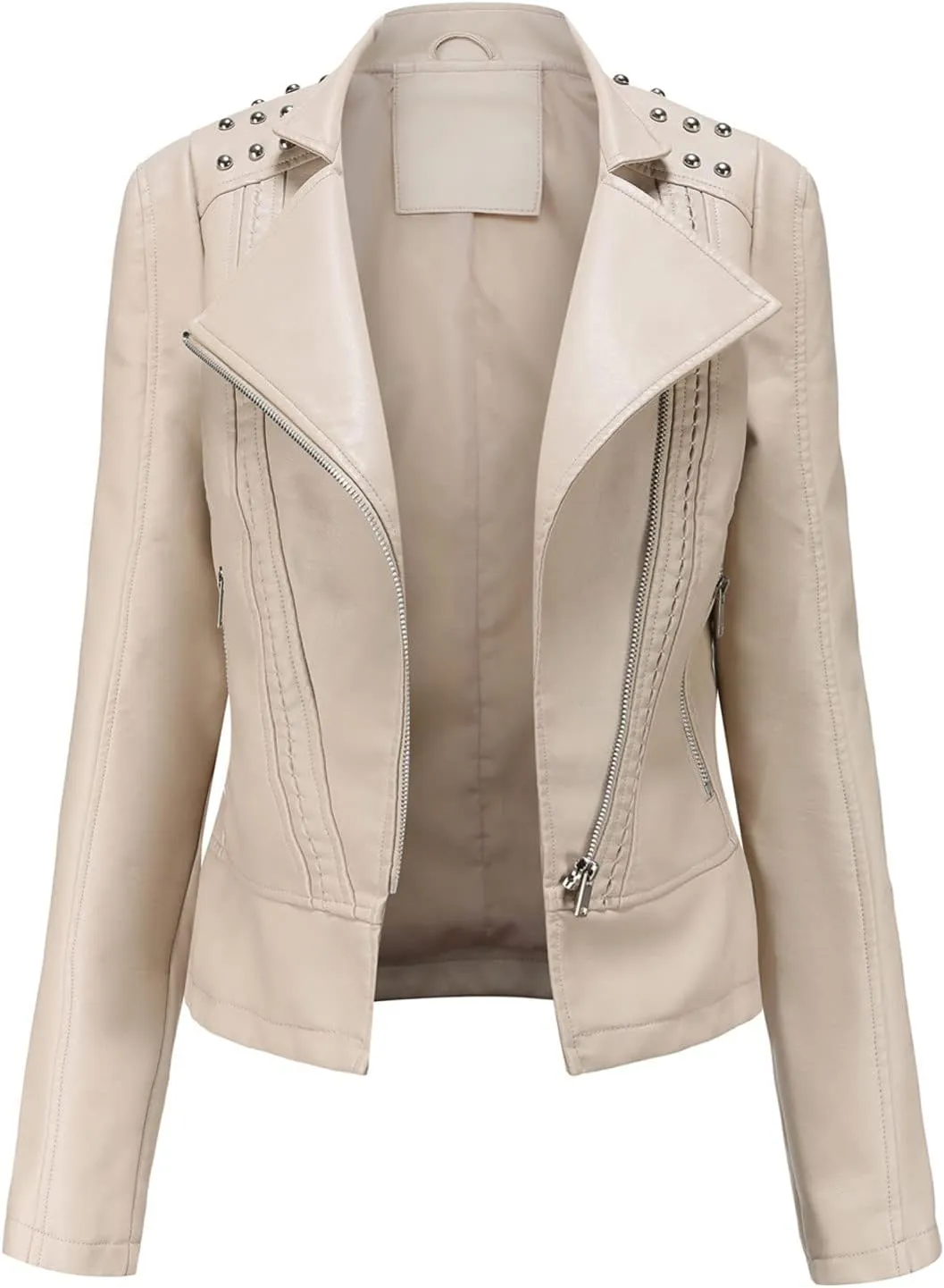 cooki Women's Fashion Slim Fit Zip up Faux Leather Biker Jacket Faux Leather Moto Jacket Casual Short PU Biker Coats