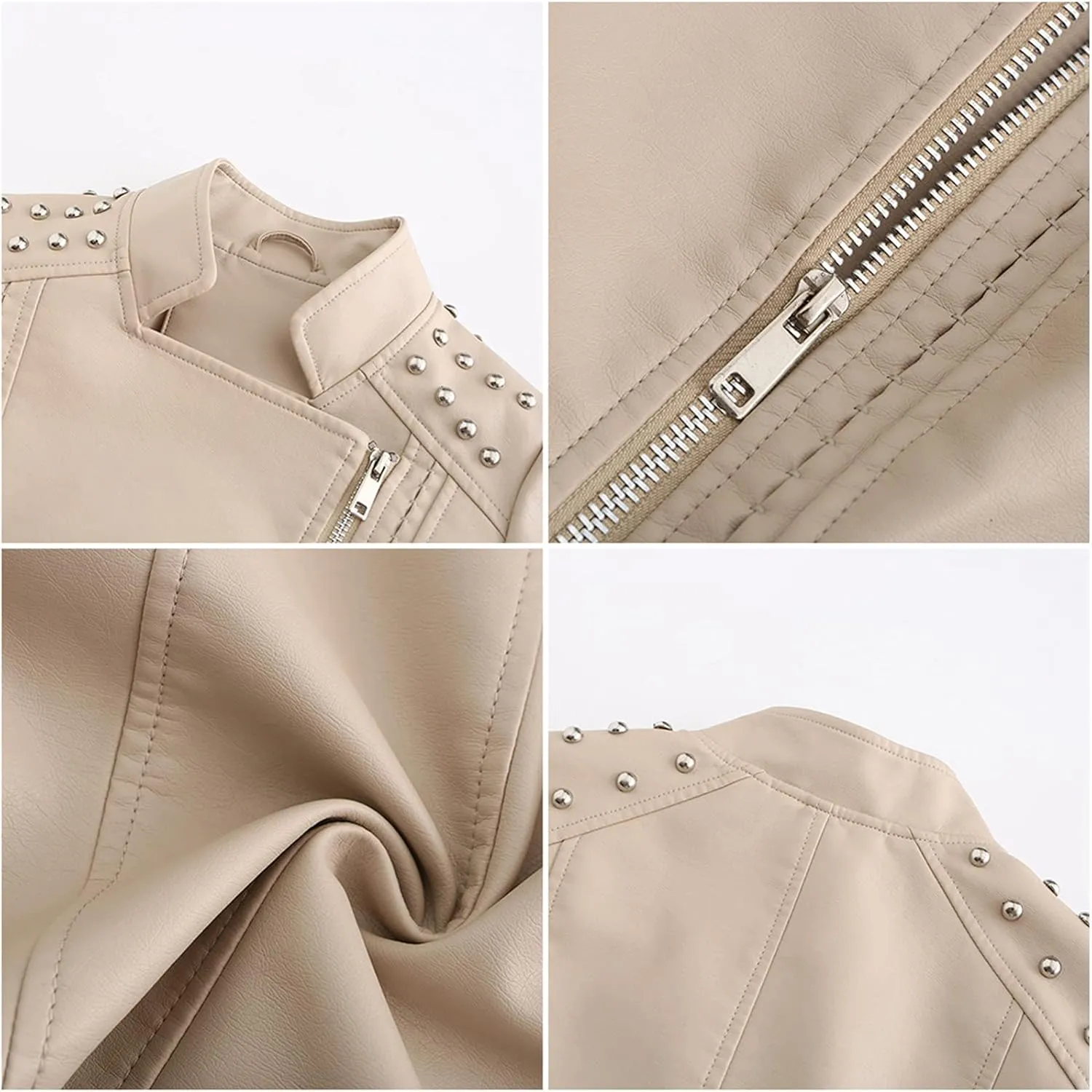 cooki Women's Fashion Slim Fit Zip up Faux Leather Biker Jacket Faux Leather Moto Jacket Casual Short PU Biker Coats