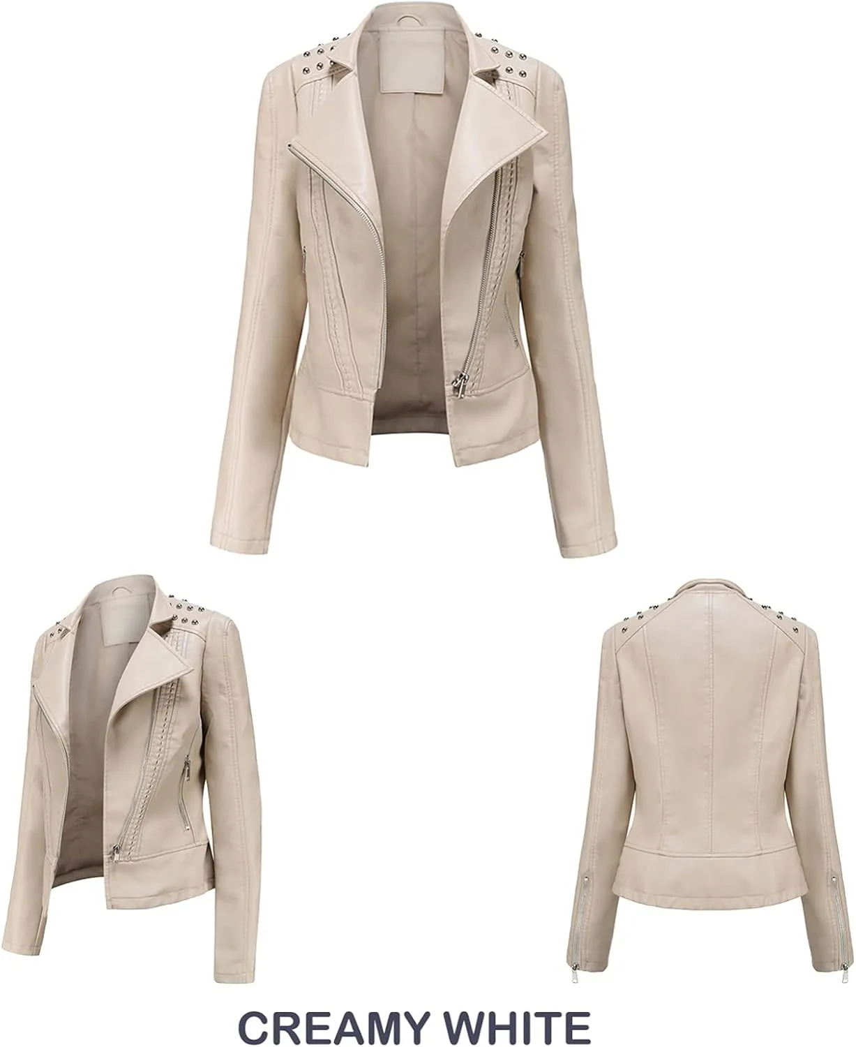 cooki Women's Fashion Slim Fit Zip up Faux Leather Biker Jacket Faux Leather Moto Jacket Casual Short PU Biker Coats
