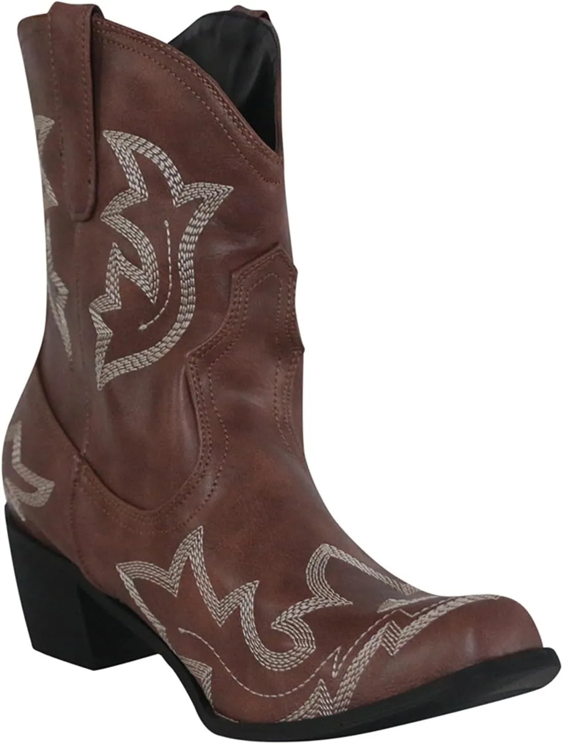 Cowboy Boots for Women Wide Calf Boots for Women Ankle Booties Vintage Cowboy Leather Non-Slip Low Heel Rider Boots
