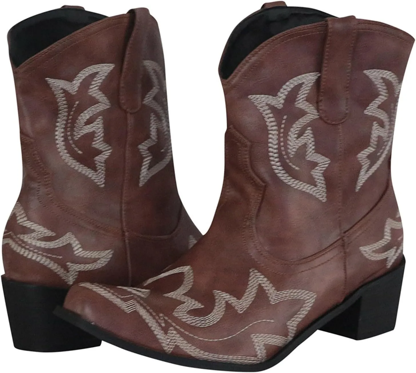 Cowboy Boots for Women Wide Calf Boots for Women Ankle Booties Vintage Cowboy Leather Non-Slip Low Heel Rider Boots