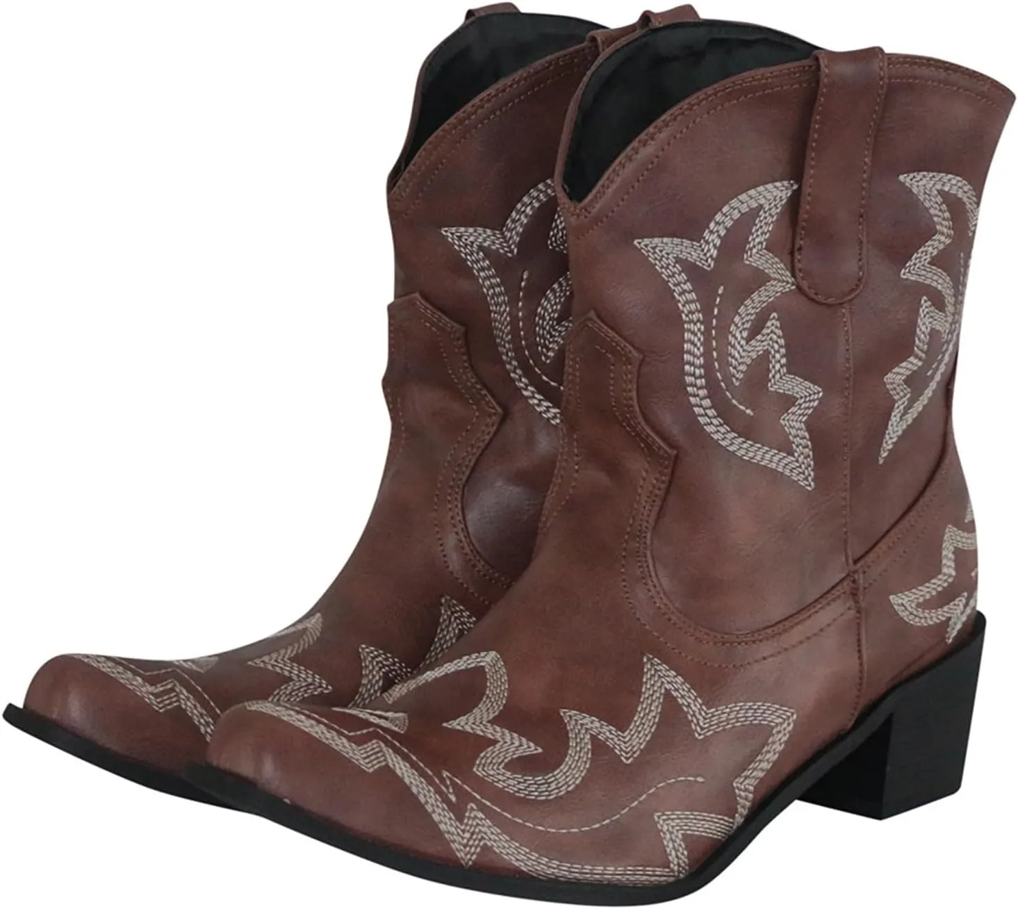 Cowboy Boots for Women Wide Calf Boots for Women Ankle Booties Vintage Cowboy Leather Non-Slip Low Heel Rider Boots