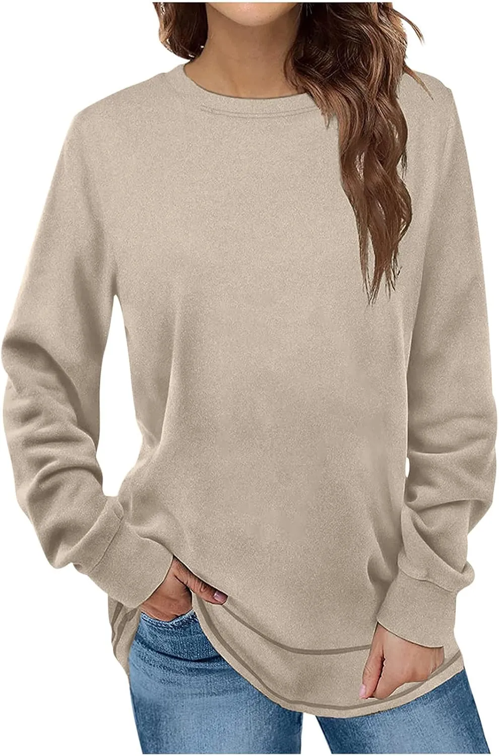 Crewneck Sweatshirts Women Long Sleeve Oversized Sweatshirt Casual Sweaters for Trendy Solid Pullover Sweatshirt