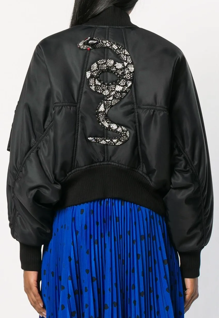 Cropped Embellished Bomber Jacket