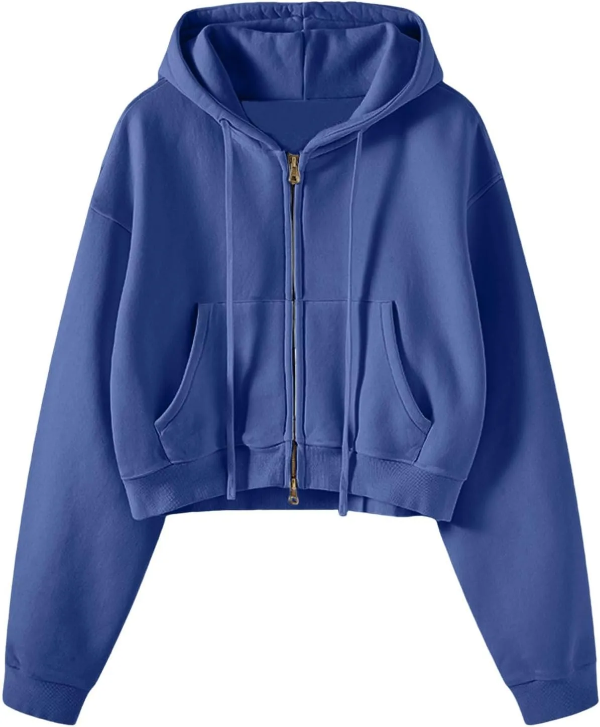 Cropped Zip Hoodie for Women Oversized Drawstring Jacket 2024 Fall Fashion Teens Long Sleeve Sweatshirt with Pocket