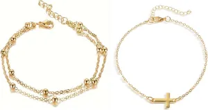 Cross Anklet for Women Men Ankle Bracelet Gold Beach Summer Cute Jewelry Gift
