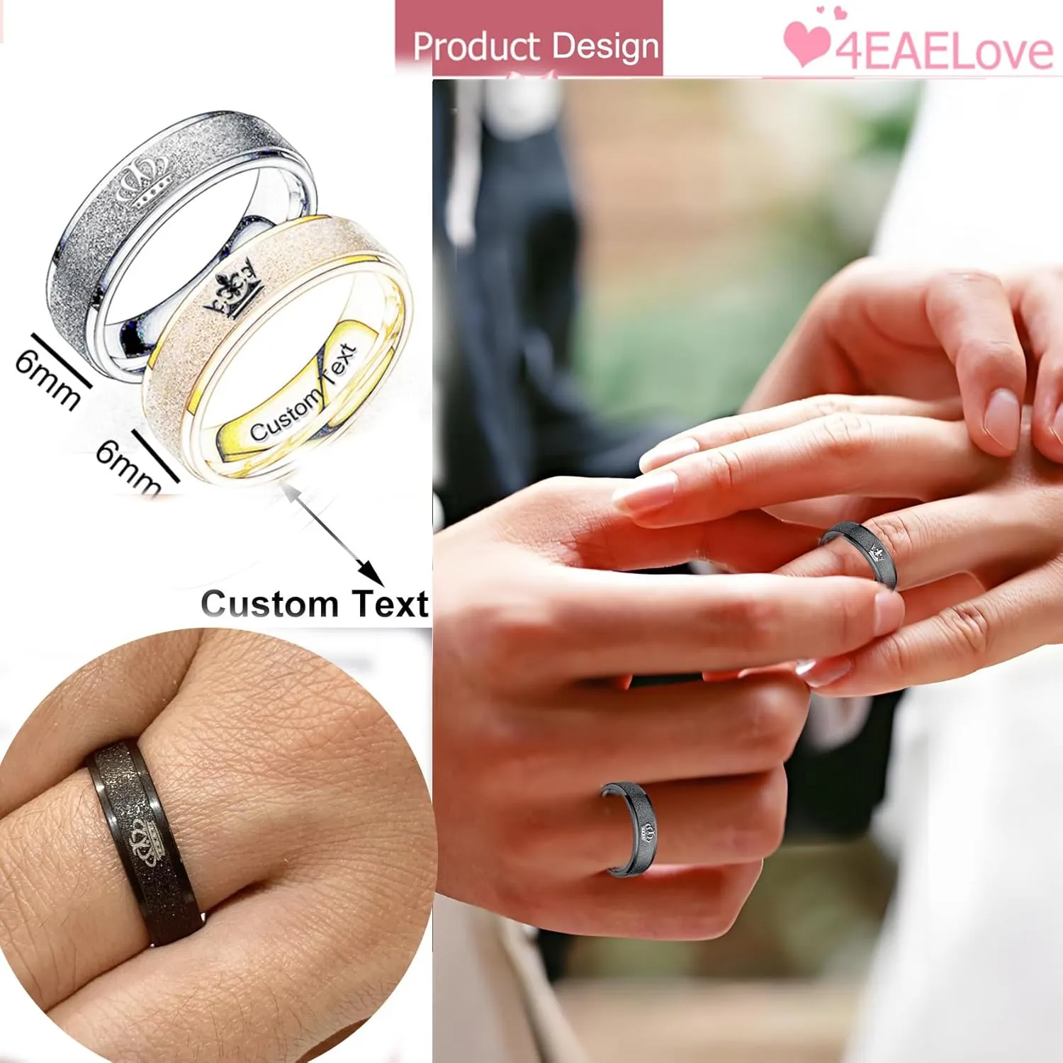 Customize Crown Couples Rings Her King His Queen Promise Ring Inside Can Engraved Band Rings Wedding Rings Titanium Stainless Steel 8mm 6mm 6-13#