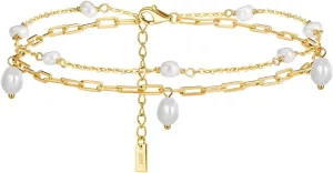 Cute Anklets, Sterling Silver Anklets Women Paperclip Chain with Pearl Matching Anklets Fashion Jewelry