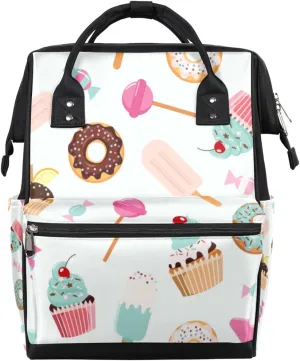 Cute Cake Doughnut Candy Diaper Bag Tote Large Capacity Waterproof with Adjustable Shoulder Strap and Pram Straps Mommy Bag for Hospital Beach Weekender Travel