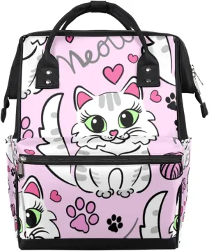 Cute Cartoon Cat Diaper Bag Tote Large Capacity Waterproof with Adjustable Shoulder Strap and Pram Straps Mommy Bag for Hospital Beach Weekender Travel