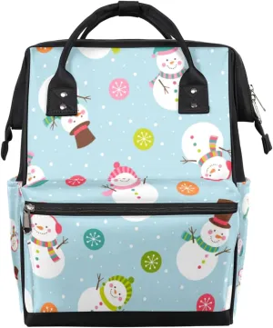 Cute Snowman Christmas Snowflakes Diaper Bag Tote Large Capacity Waterproof with Adjustable Shoulder Strap and Pram Straps Mommy Bag for Hospital Beach Weekender Travel
