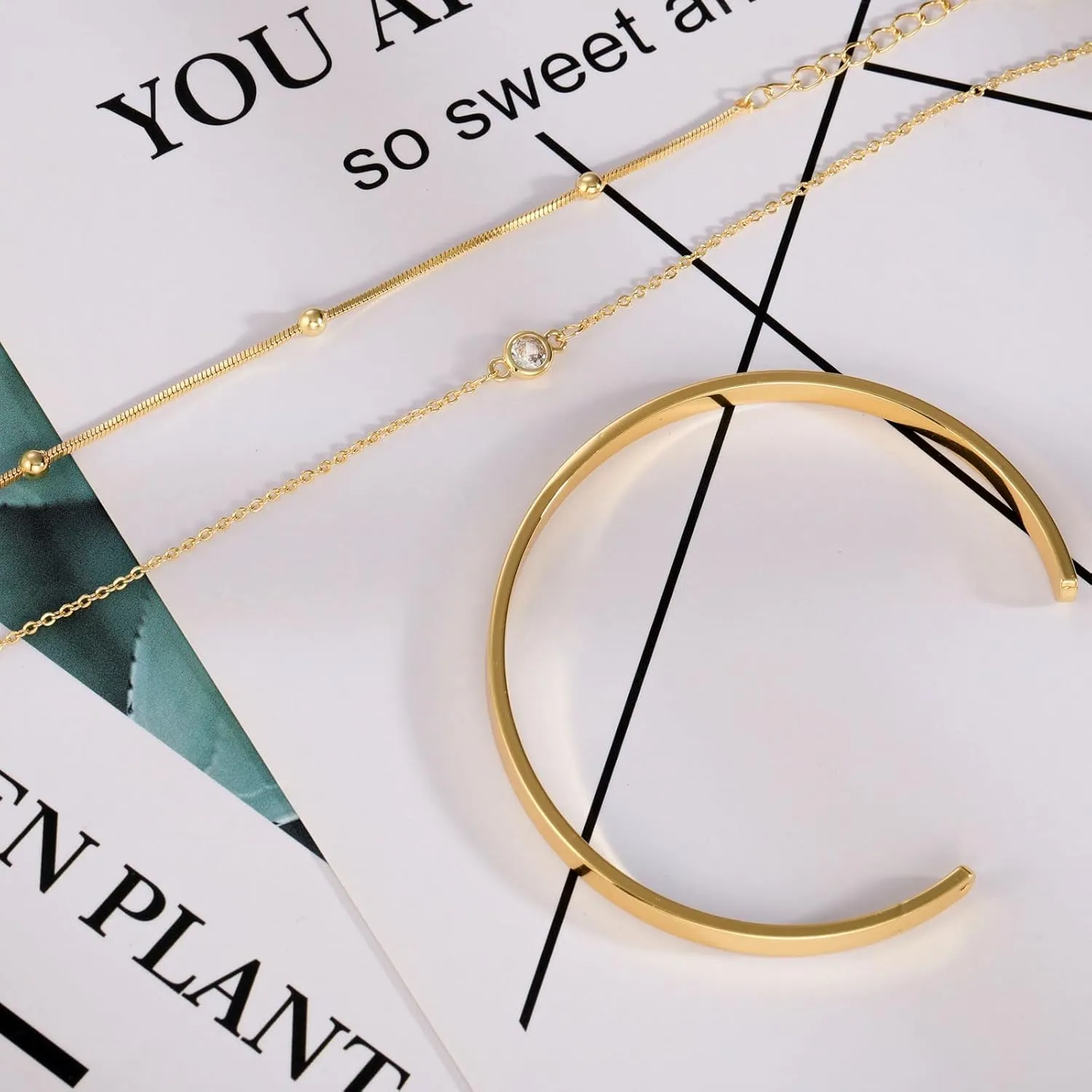 Dainty Adjustable Gold Bracelets for Women 14K Gold Plated Chain Stackable Bracelets Sets for Women