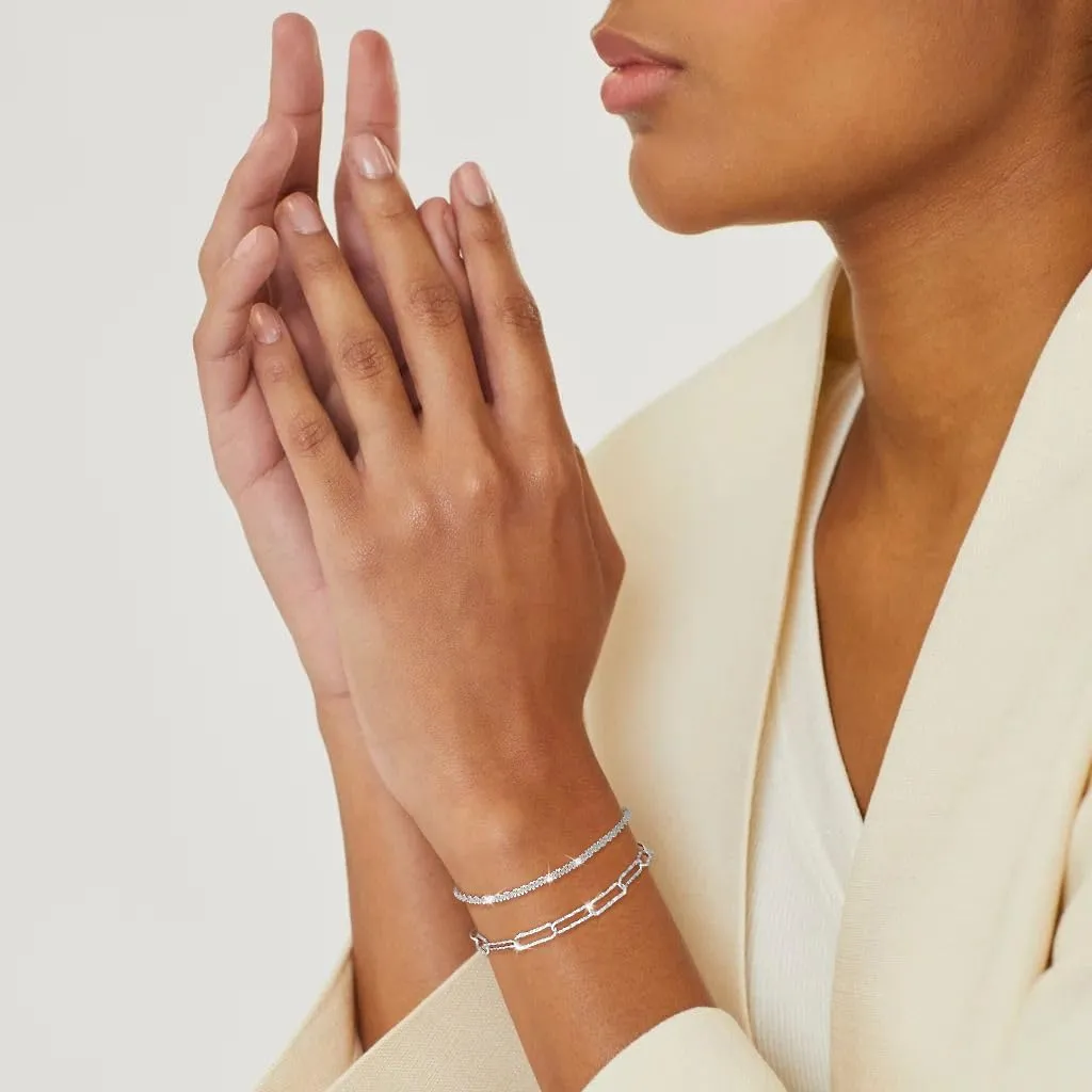 Dainty Bracelets for Women, Sterling Silver/14K Gold Plated Layered Bracelets, Adjustable Bracelet for Women Waterproof Beaded Paperclip Zirconia Tennis Chain Jewelry for Women Trendy