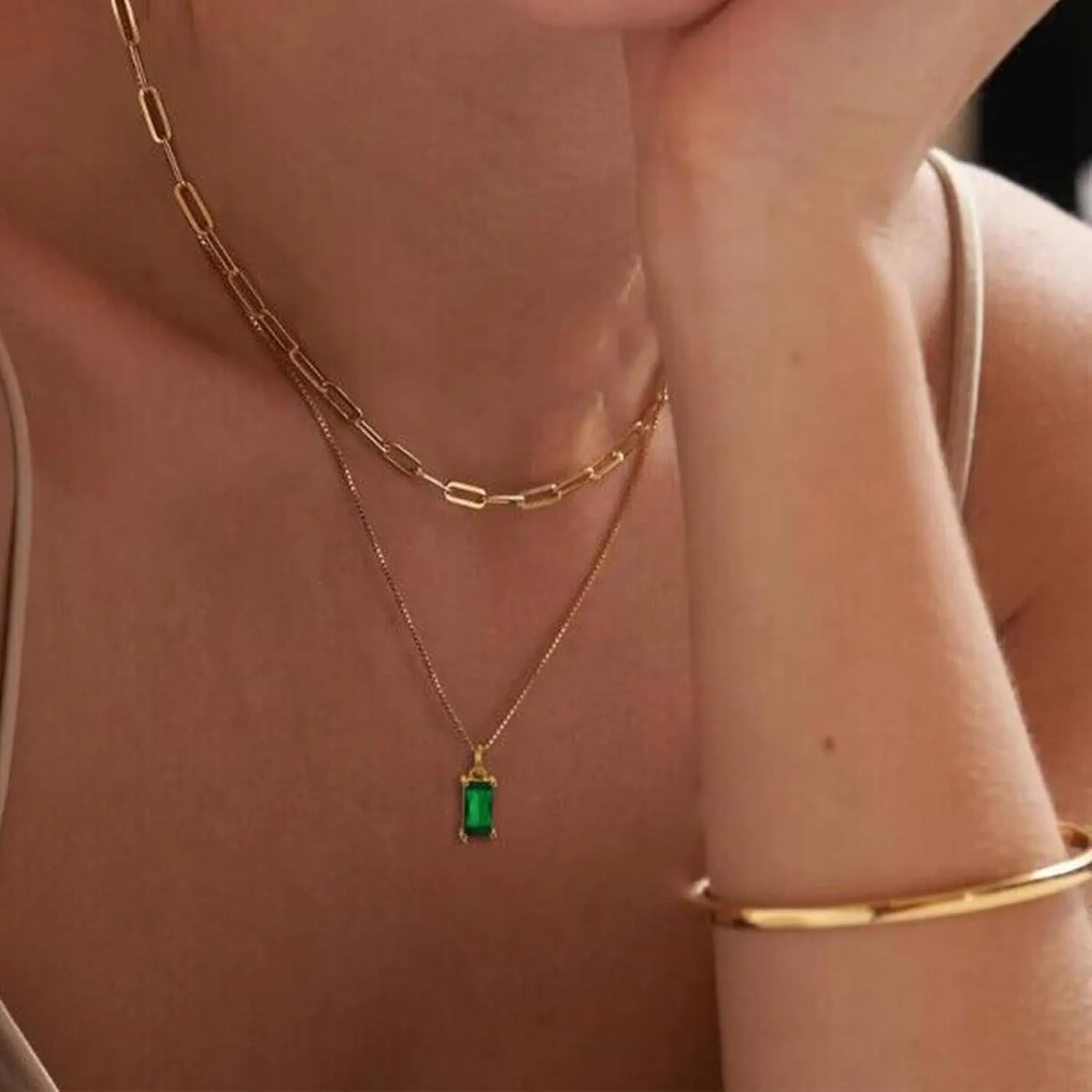 Dainty Gold Birthstone Necklaces for Women Non Tarnish, 14K Trendy Blue Green Cubic Zirconia Emerald Pendant Charm Gold Necklaces Birthday Gifts for Women Waterproof Jewelry