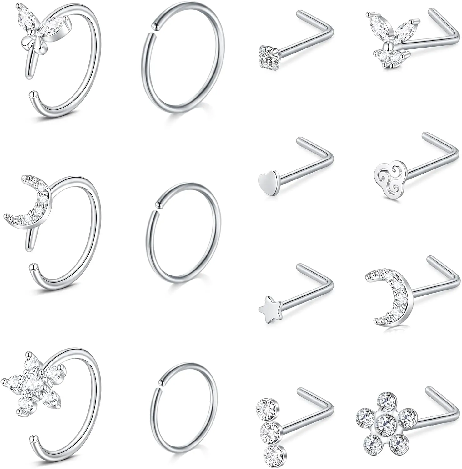 D.Bella 18G Nose Rings for Women Nose Rings Studs Stainless Steel L-Shaped Nose Studs Screw Nose Piercing Jewelry