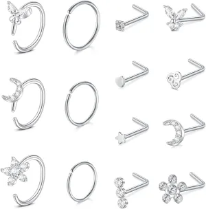 D.Bella 18G Nose Rings for Women Nose Rings Studs Stainless Steel L-Shaped Nose Studs Screw Nose Piercing Jewelry