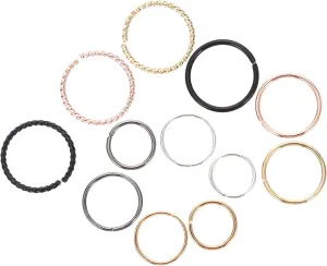 Didiseaon Nose Stud Set 12pcs Nose Rings in Gold and Black Decorative Nose Jewelry Hoops and Comfortable for Daily Wear