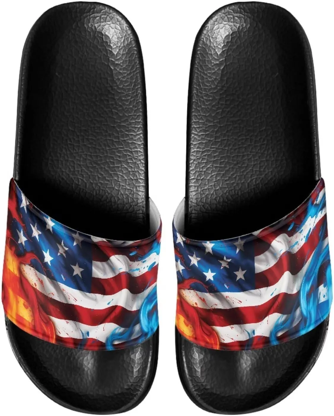 Doojoayie Flag Pattern Summer Slippers for Women Outdoor Open Toe Slide Sandals
