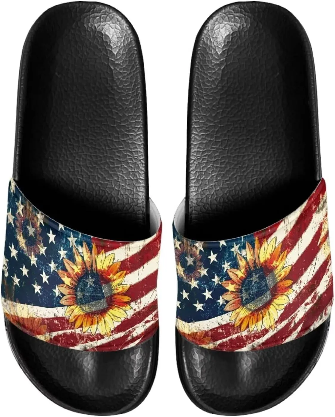 Doojoayie Flag Pattern Summer Slippers for Women Outdoor Open Toe Slide Sandals