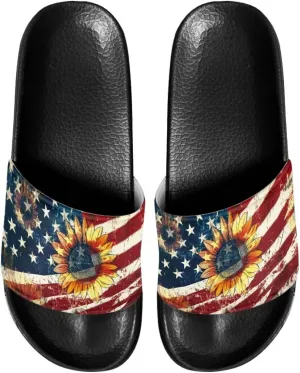 Doojoayie Flag Pattern Summer Slippers for Women Outdoor Open Toe Slide Sandals