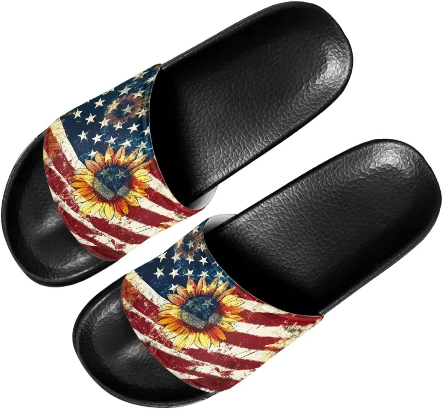 Doojoayie Flag Pattern Summer Slippers for Women Outdoor Open Toe Slide Sandals