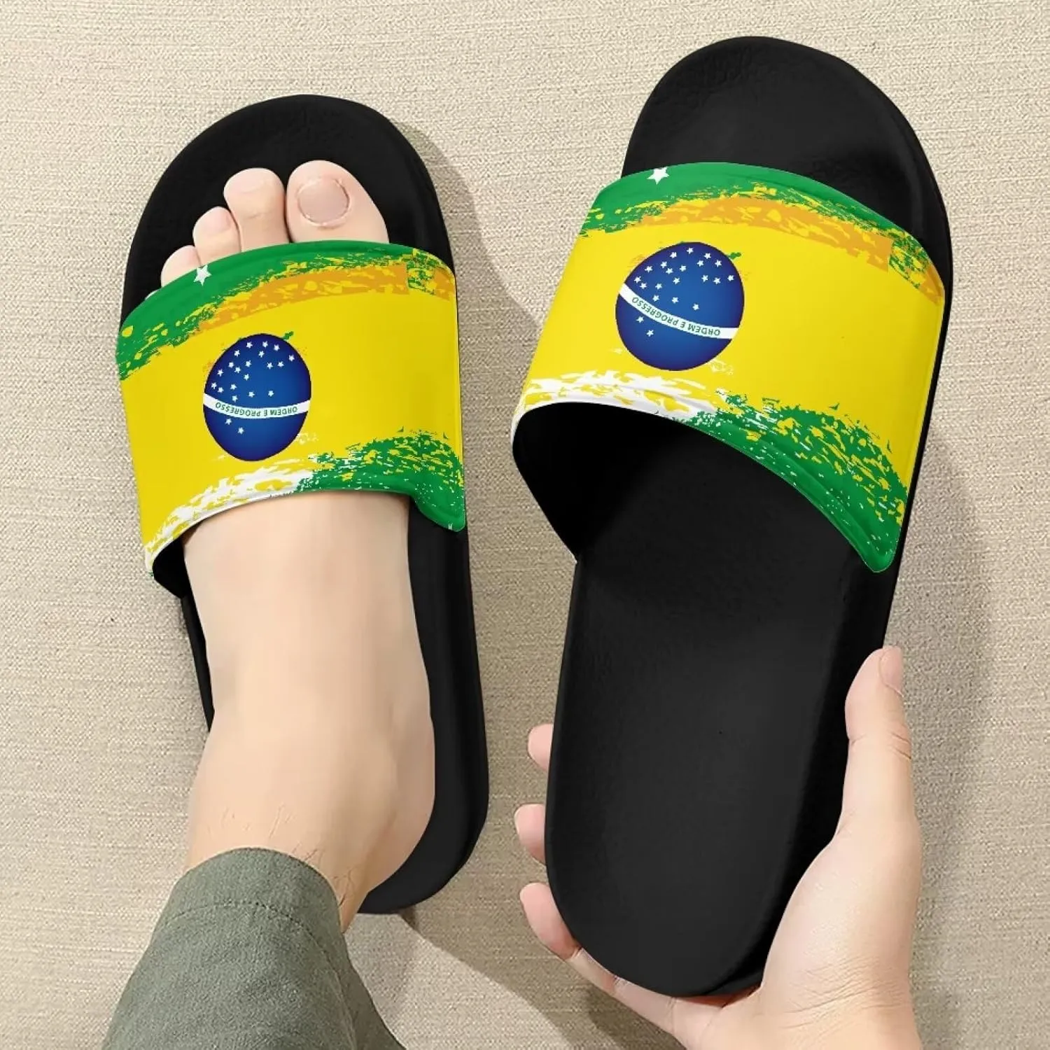 Doojoayie Flag Pattern Summer Slippers for Women Outdoor Open Toe Slide Sandals