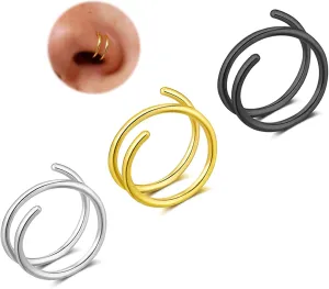 Double Nose Ring for Single Piercing, Twist Nose Ring Hoop For Women, Nostril Piercing Jewelry