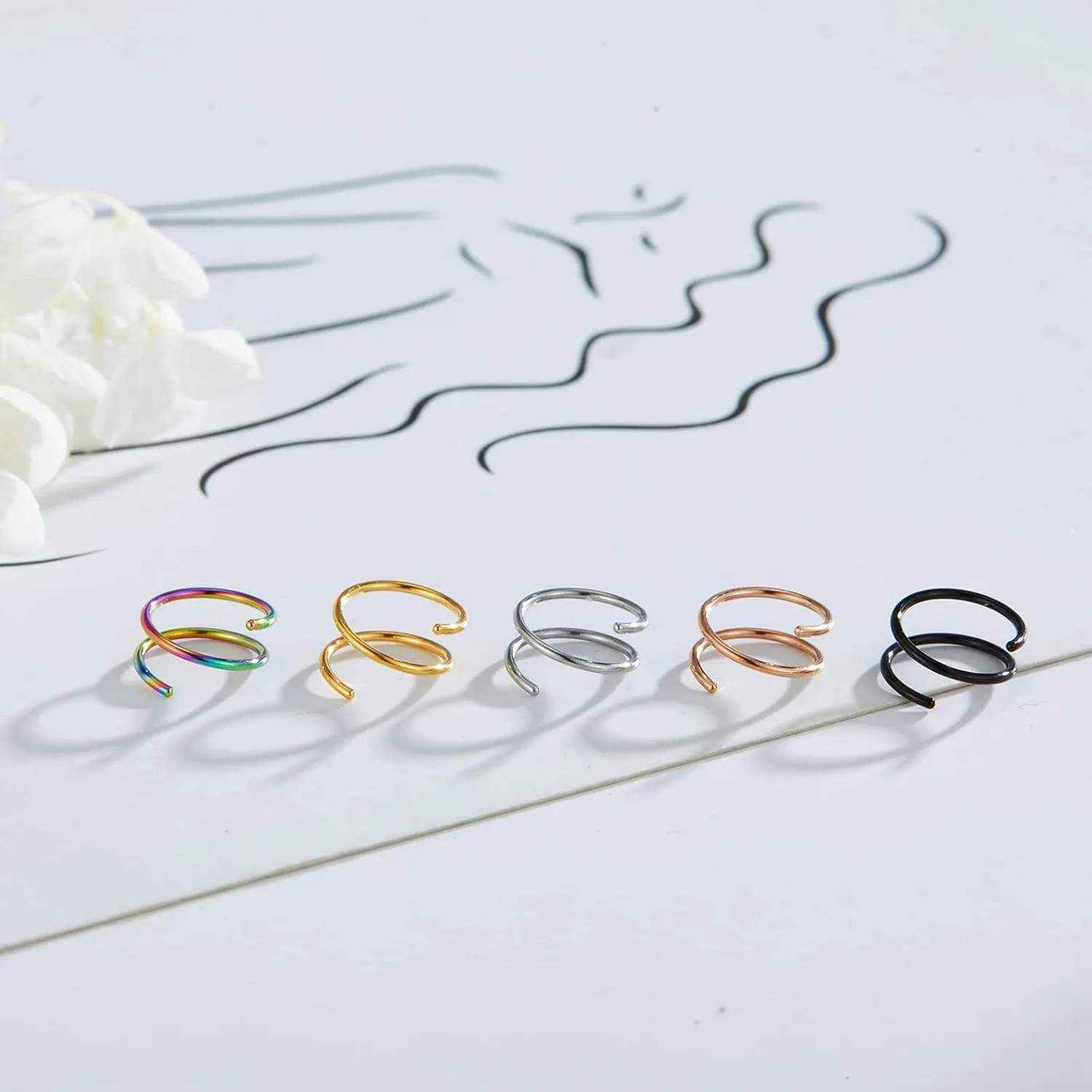 Double Nose Ring for Single Piercing, Twist Nose Ring Hoop For Women, Nostril Piercing Jewelry