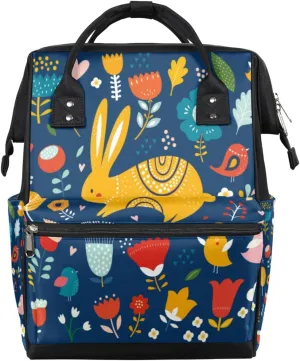 Easter Cute Bunny Flower Diaper Bag Tote Large Capacity Waterproof with Adjustable Shoulder Strap and Pram Straps Mommy Bag for Hospital Beach Weekender Travel