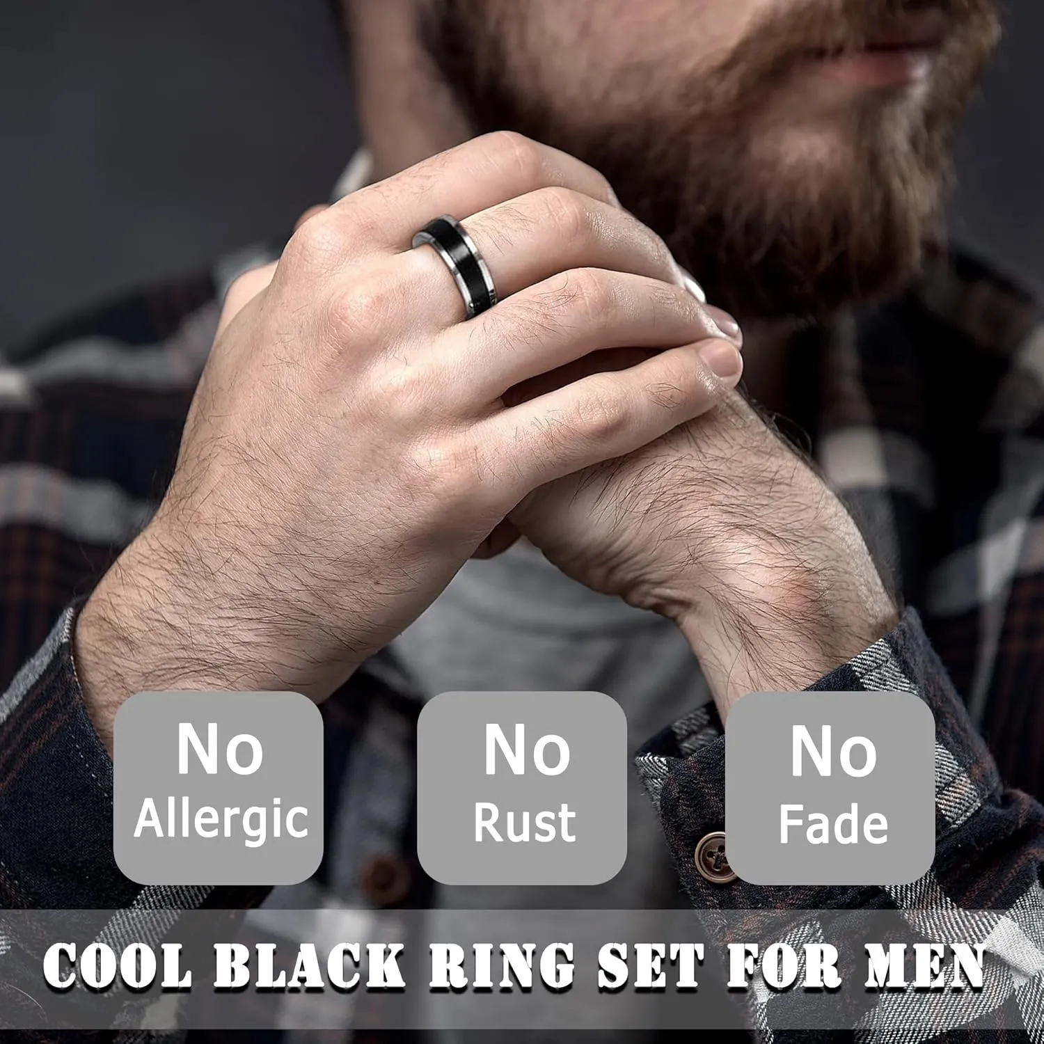 EIELO 12Pcs Rings for Men Stainless Steel Band Rings Square Signet Rings Pinky Thumb Ring Silver Chunky Thick Dome Band Cuban Link Chain Ring Simple Cool Wedding Finger Ring 7-14