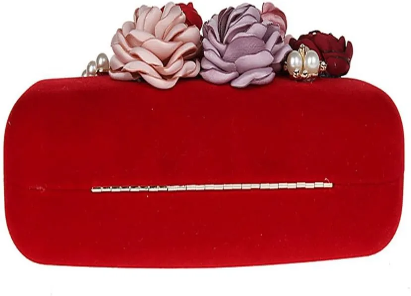 ELEOPTION Women's Flower Evening Bag Clutch Purse Handbag Metal Frame Large Clutch Bag Wedding Hand Bag Carved Handle