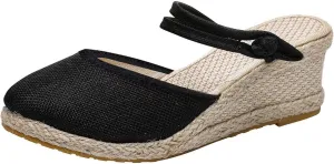 Espadrilles for Women 2025 Closed Toe Slip On Slippers Backless Ankle Wedge Sandals Casual Knitted Flax Slippers Lightweight Comfort Summer Sandals