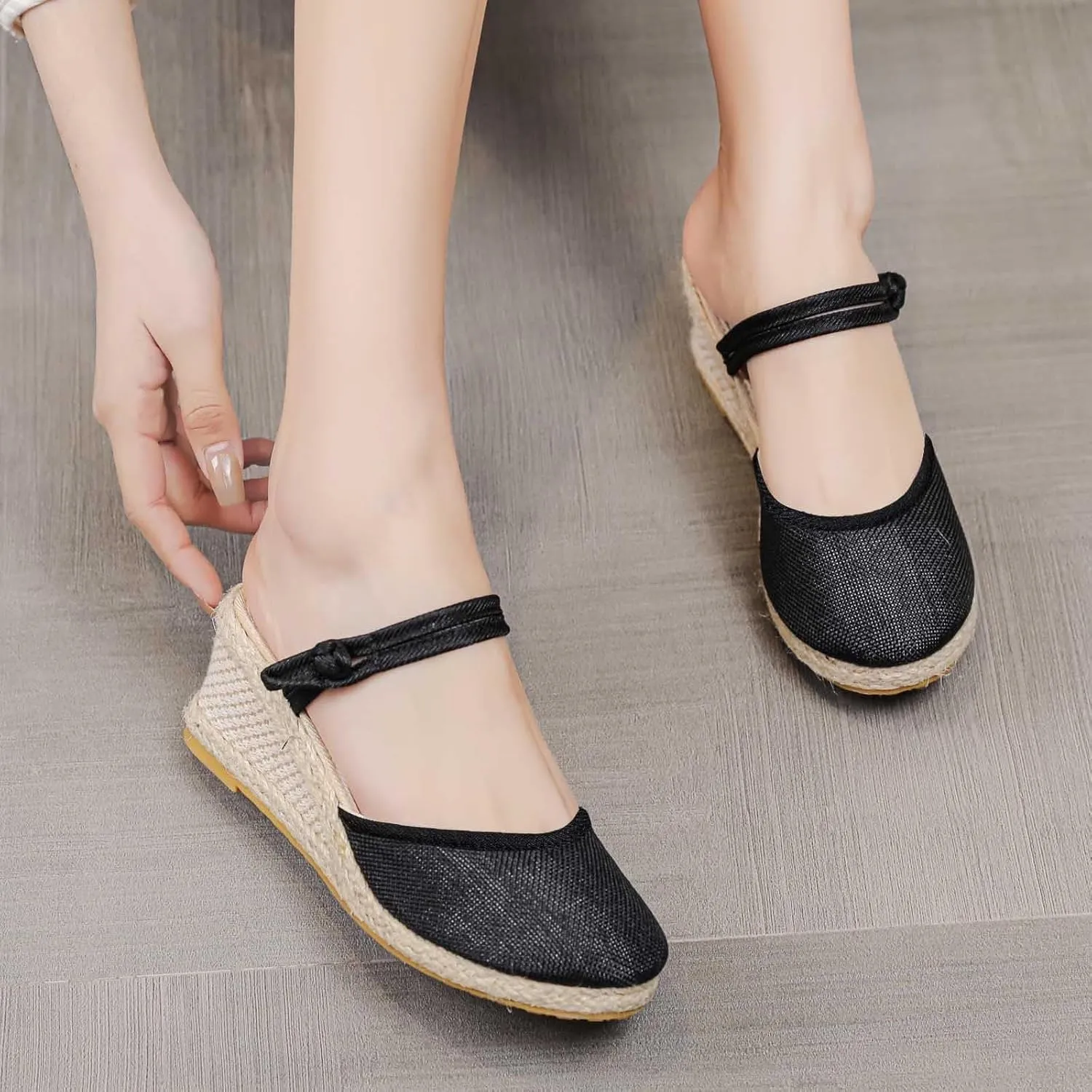 Espadrilles for Women 2025 Closed Toe Slip On Slippers Backless Ankle Wedge Sandals Casual Knitted Flax Slippers Lightweight Comfort Summer Sandals