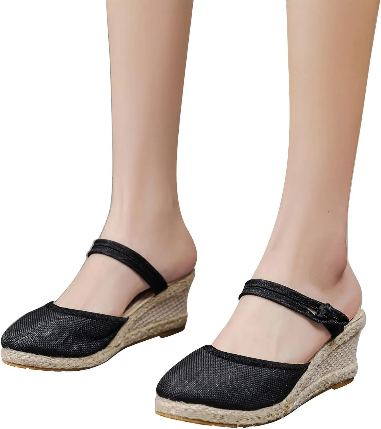 Espadrilles for Women 2025 Closed Toe Slip On Slippers Backless Ankle Wedge Sandals Casual Knitted Flax Slippers Lightweight Comfort Summer Sandals