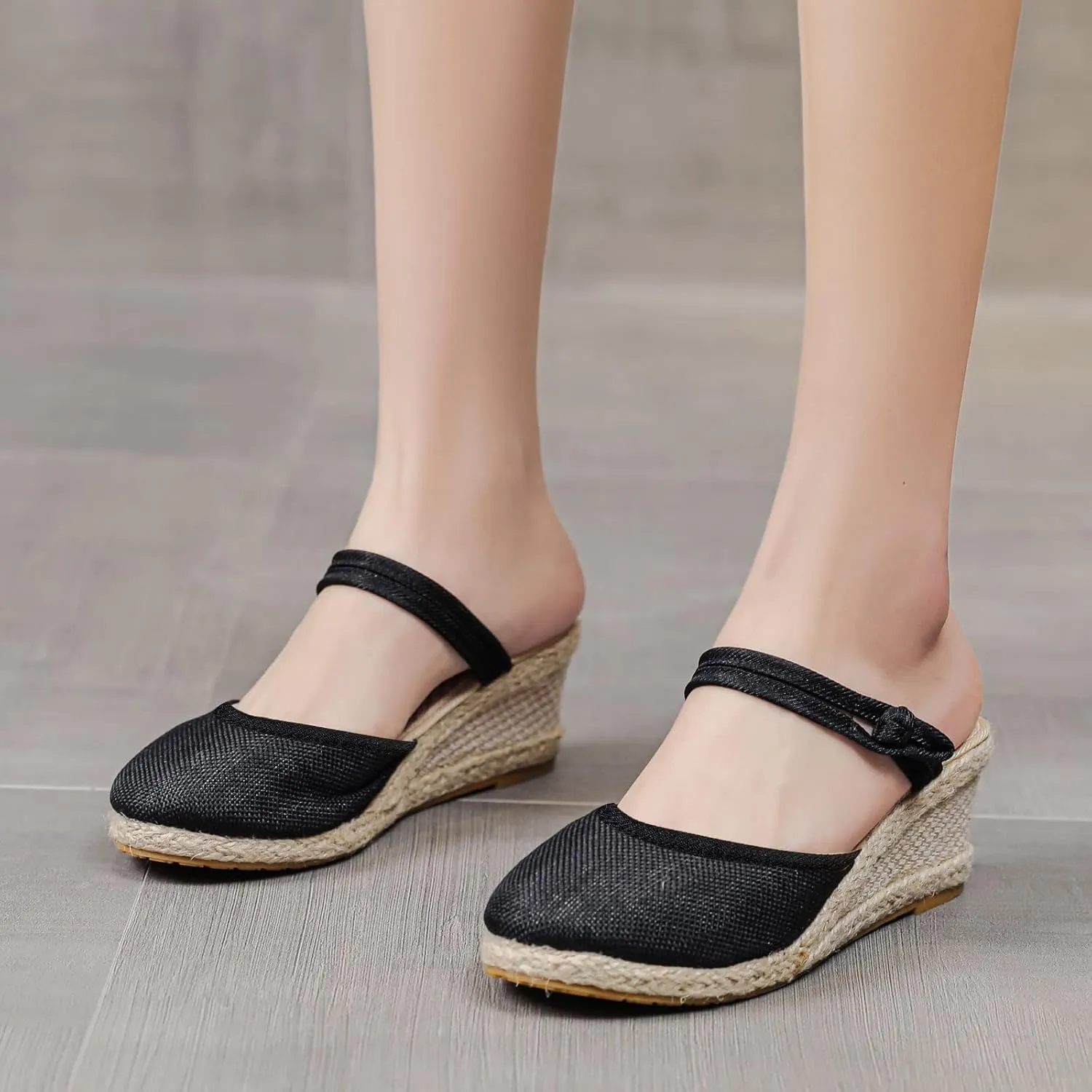 Espadrilles for Women 2025 Closed Toe Slip On Slippers Backless Ankle Wedge Sandals Casual Knitted Flax Slippers Lightweight Comfort Summer Sandals
