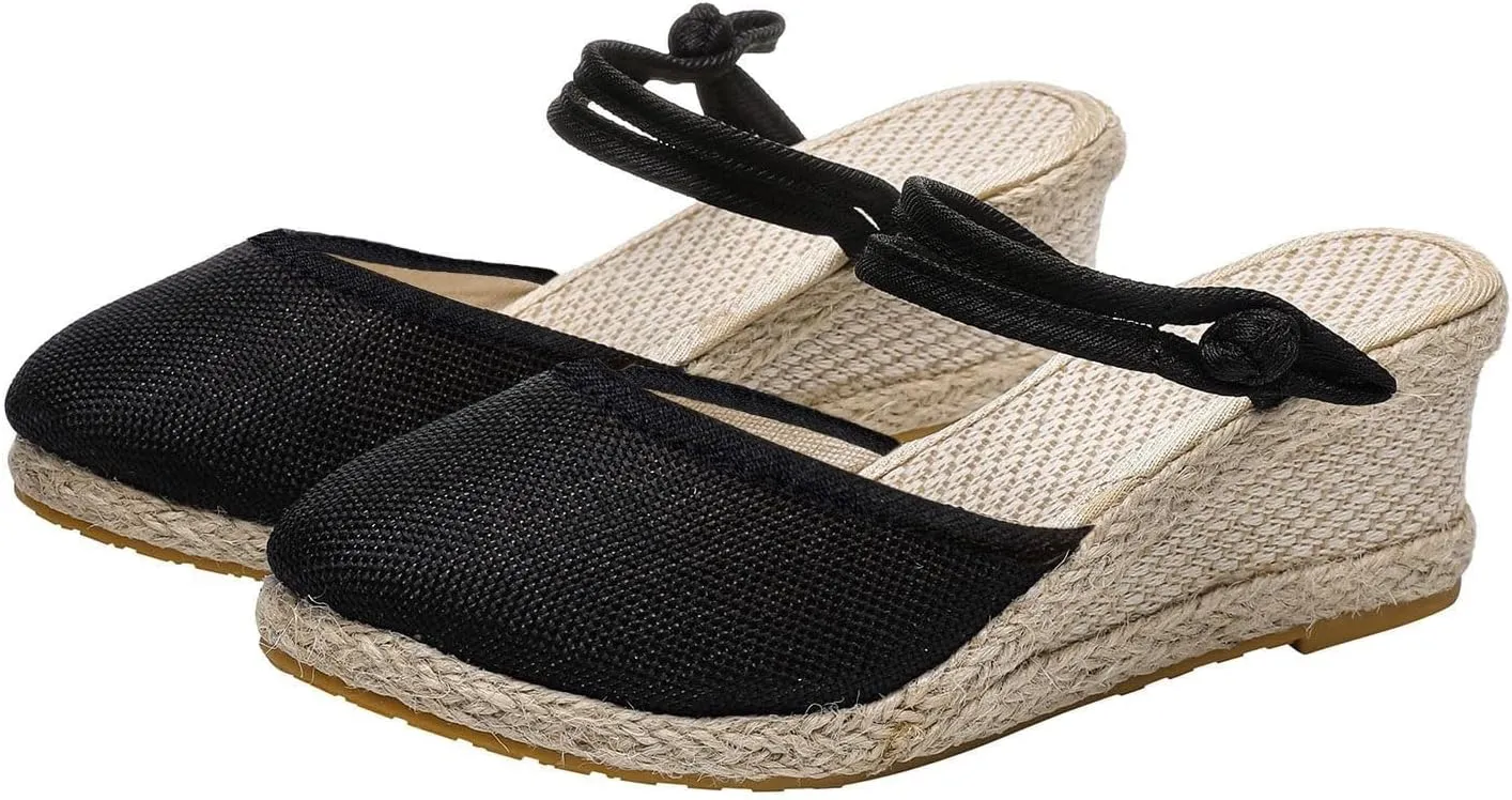 Espadrilles for Women 2025 Closed Toe Slip On Slippers Backless Ankle Wedge Sandals Casual Knitted Flax Slippers Lightweight Comfort Summer Sandals