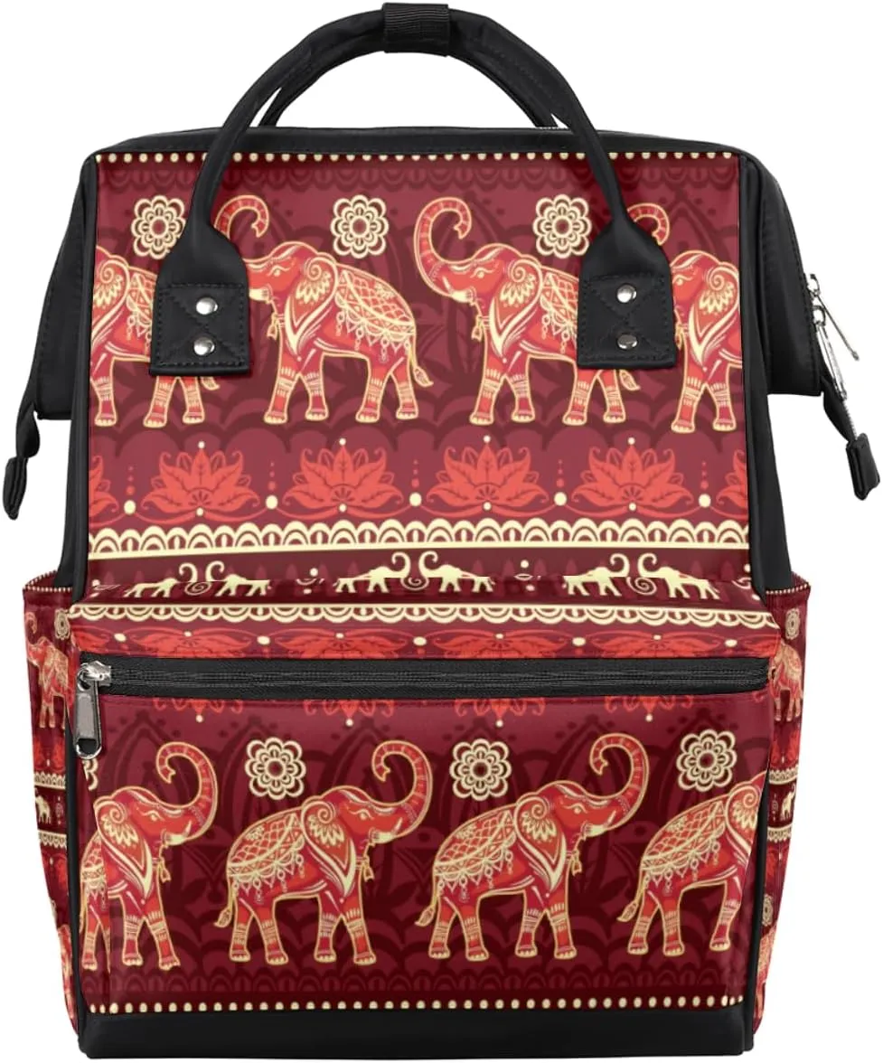 Ethnic Boho Elephant Diaper Bag Tote Large Capacity Waterproof with Adjustable Shoulder Strap and Pram Straps Mommy Bag for Hospital Beach Weekender Travel
