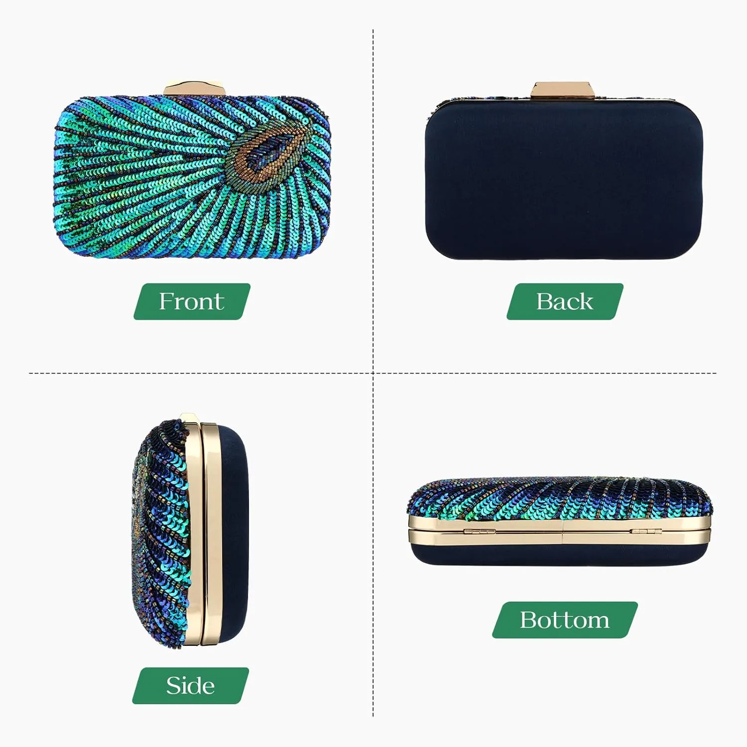 Evening Bag Clutch Purses for Women Beaded Sequin Peacock Party Handbag Wedding Purse
