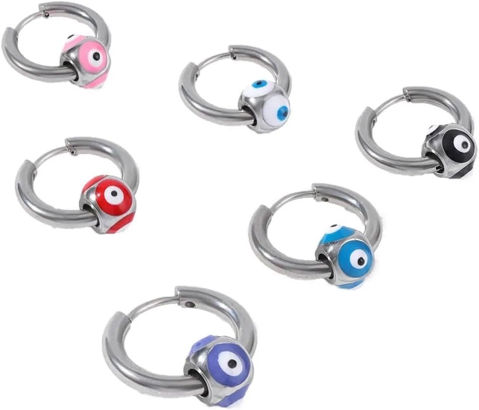 Evil Eye Hoop Earrings For Women Men Silver Gold Stainless Steel Plated Trendy Small Dainty Cute Colorful Evil Eye Hoops Earrings Set Non Tarnish Jewelry For Her Him
