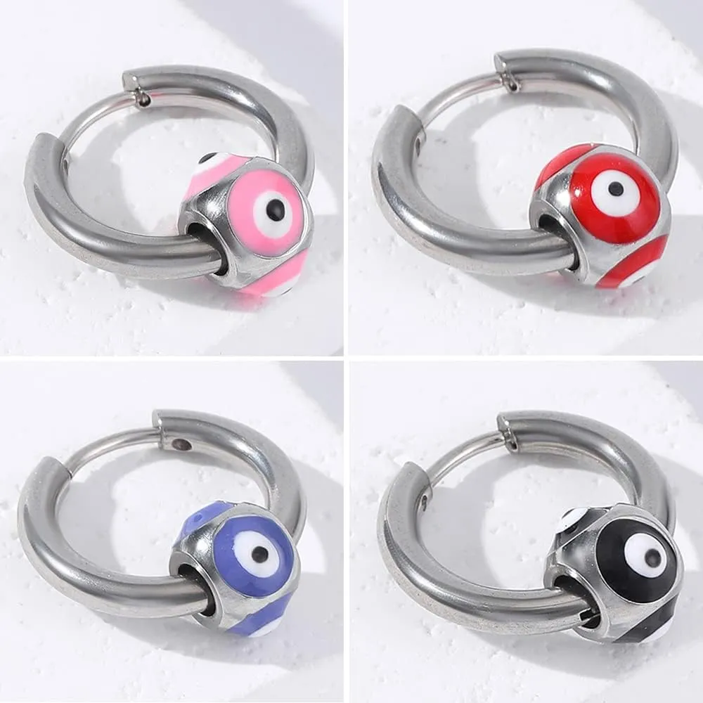 Evil Eye Hoop Earrings For Women Men Silver Gold Stainless Steel Plated Trendy Small Dainty Cute Colorful Evil Eye Hoops Earrings Set Non Tarnish Jewelry For Her Him