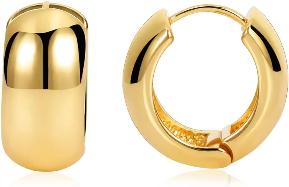 FAMARINE Small Chunky Thick Hoop Earrings for Women Girls Gold Hoops Huggie Earrings for Men Gift, 14K Gold Plated