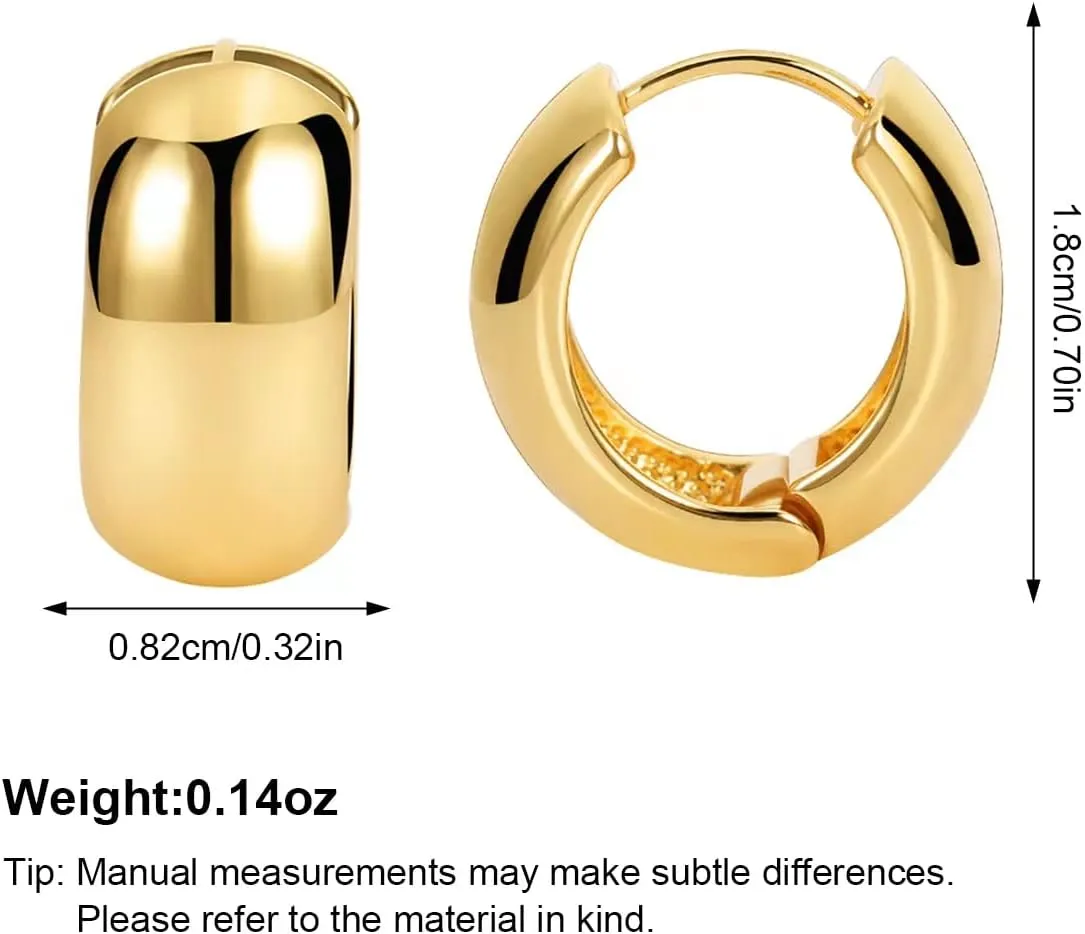 FAMARINE Small Chunky Thick Hoop Earrings for Women Girls Gold Hoops Huggie Earrings for Men Gift, 14K Gold Plated