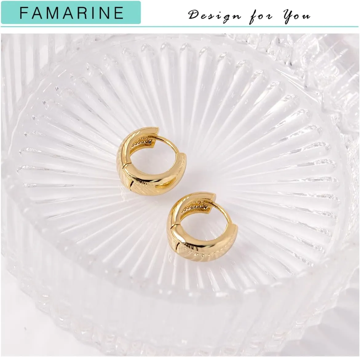 FAMARINE Small Chunky Thick Hoop Earrings for Women Girls Gold Hoops Huggie Earrings for Men Gift, 14K Gold Plated