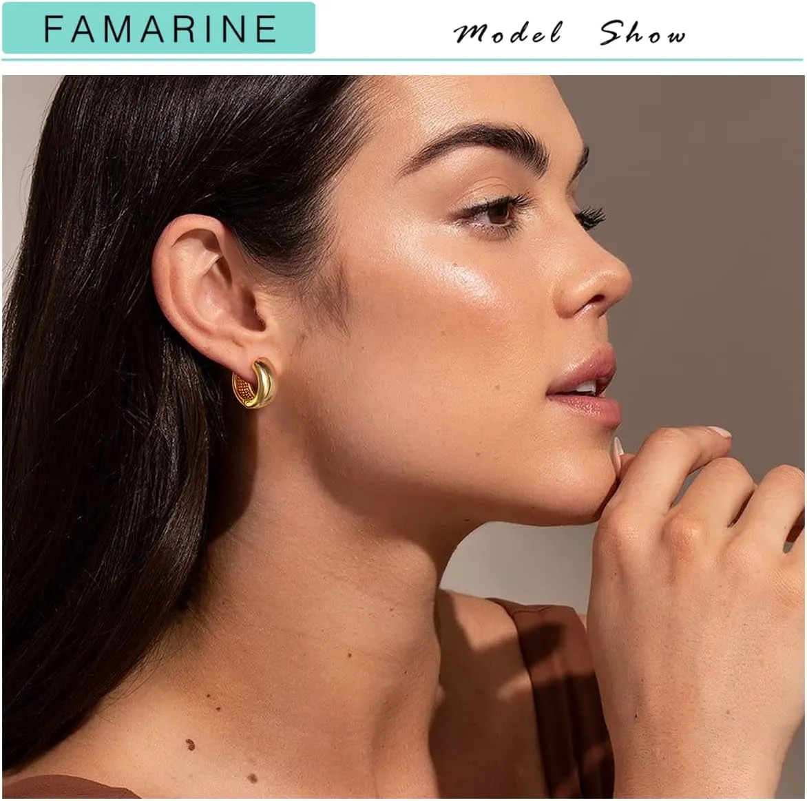 FAMARINE Small Chunky Thick Hoop Earrings for Women Girls Gold Hoops Huggie Earrings for Men Gift, 14K Gold Plated