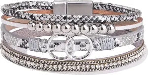 FANCY SHINY Boho Wrap Bracelets Leather Cuff Bangle Gold Beaded Bracelets for Women Stackable Infinity Bracelets Jewelry Gift Mom with Magnetic Clasp