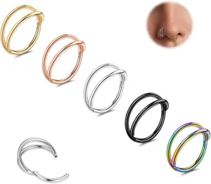 FASACCO 5 Pcs 20G 18G 16G Nose Rings Hoop Set Double Triple 316L Surgical Steel Nose Hoop Helix Septum Piercing Cartilage Hoop for Women