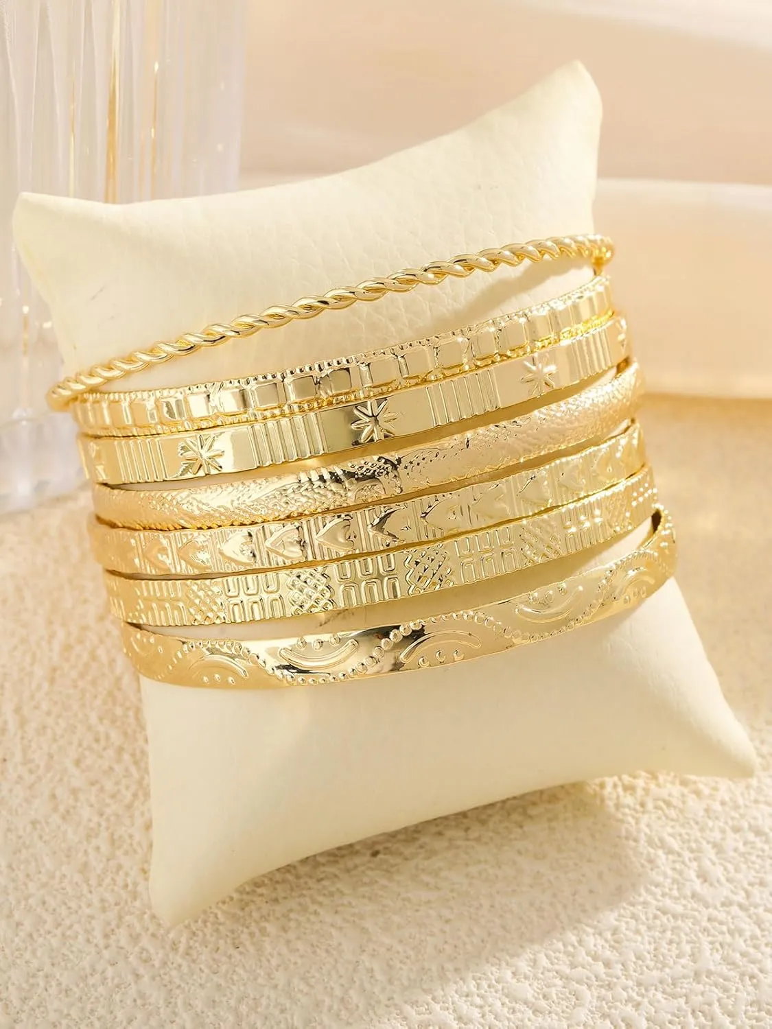 Fashion 18K Gold Plated Bangle Bracelets for Women Multi Layer Charm Indian Cuff Bracelet Stack Elegance Non Tarnish Minimalist Textured Adjustable Bracelet Set for Women Jewelry Gift
