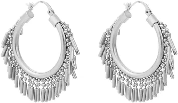 Fashion Boho Beaded Tassel Large Big Hoop Earrings for Women Dainty Unique Bohemia Huggie Hoops Hypoallergenic Round Circle Dangle Drop Hooped Jewelry Gifts Bff Her