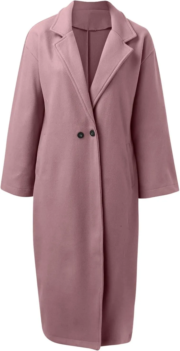 Fashion Women Woolen Coats Oversized Long Trench Coat Turn Down Collar Long Sleeve Winter Cardigan Jackets